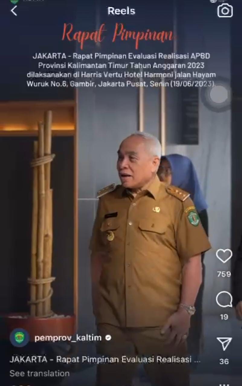 Tangkapan layar video singkat rapat pimpinan dan evaluasi pejabat Pemprov Kaltim di Jakarta.